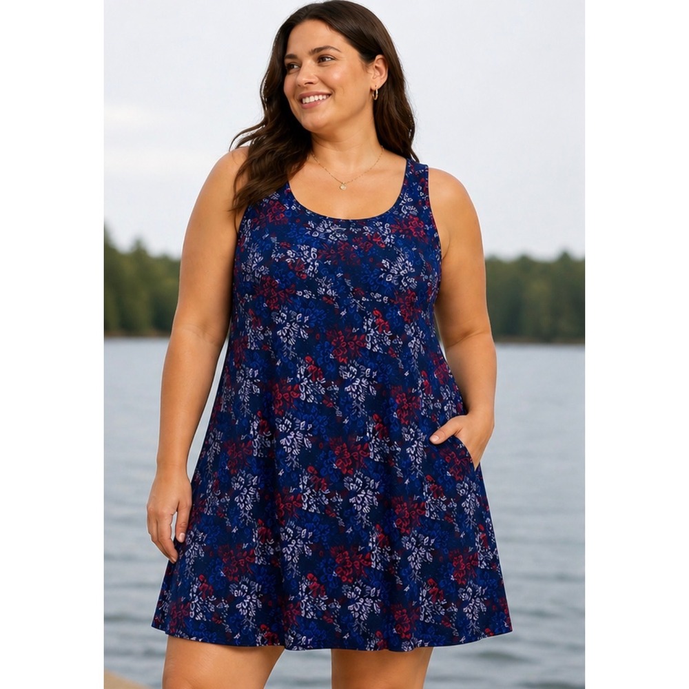 Columbia PFG Freezer Dress Womens 2X Navy Blue Floral Fish Performance Fishing